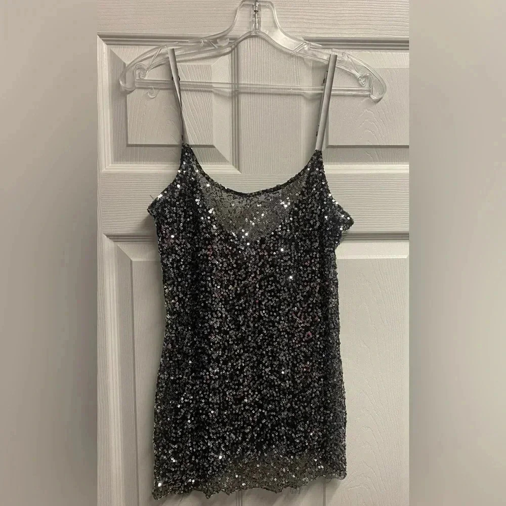 Intimately Free People Sheer Sequin Tank Top W/ Adjustable Straps Size Large